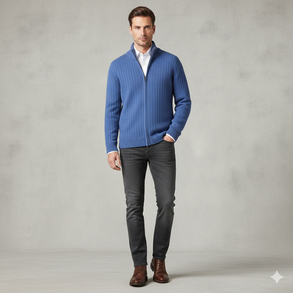 Herren Wollpullover mit Reißverschlusskragen | Elegant | Winter