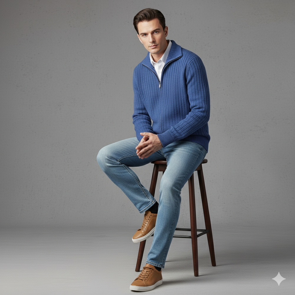 Herren Wollpullover mit Reißverschlusskragen | Elegant | Winter