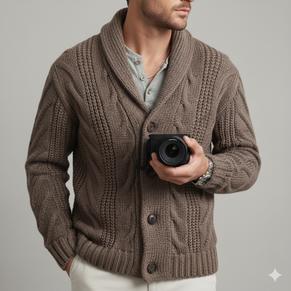 Herren Strickjacke mit Schalkragen und Zopfmuster | Winter