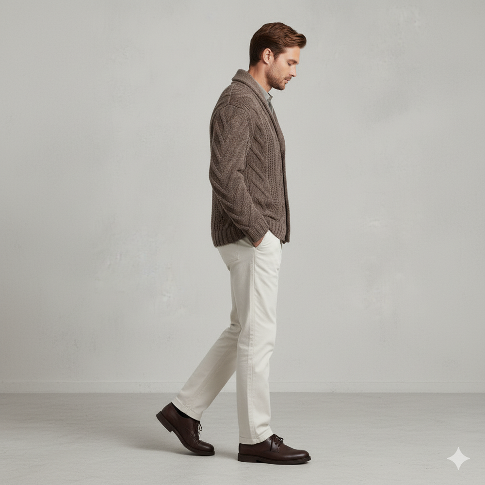 Herren Strickjacke mit Schalkragen und Zopfmuster | Winter