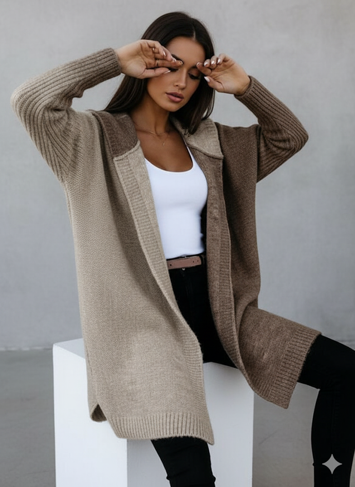 Langer Damen Strickjacke im Loose Fit mit Revers | Herbst