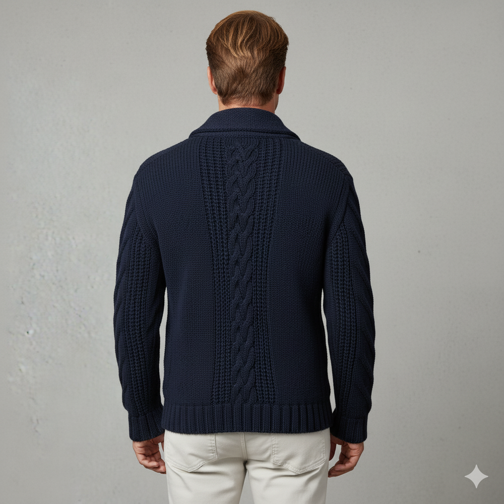 Herren Strickjacke mit Schalkragen und Zopfmuster | Winter