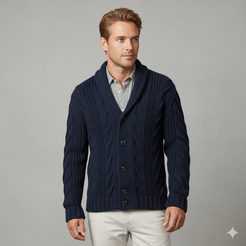 Herren Strickjacke mit Schalkragen und Zopfmuster | Winter