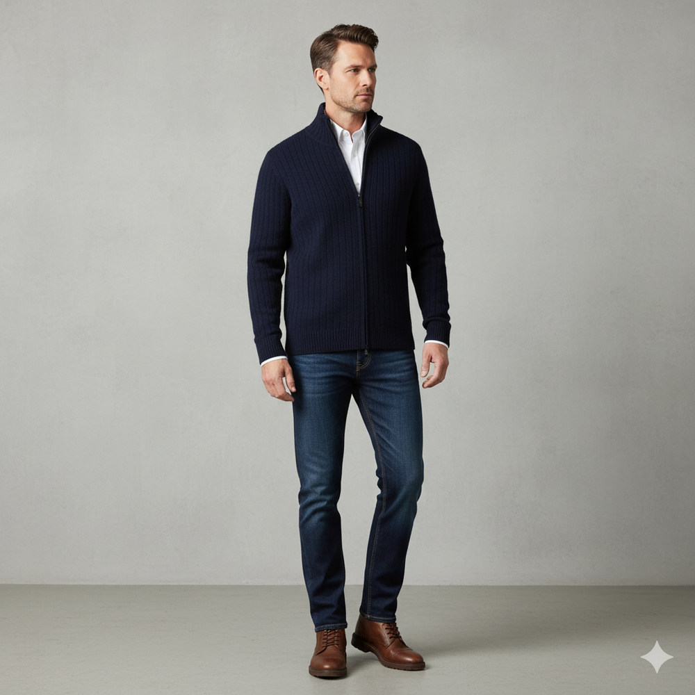 Herren Wollpullover mit Reißverschlusskragen | Elegant | Winter