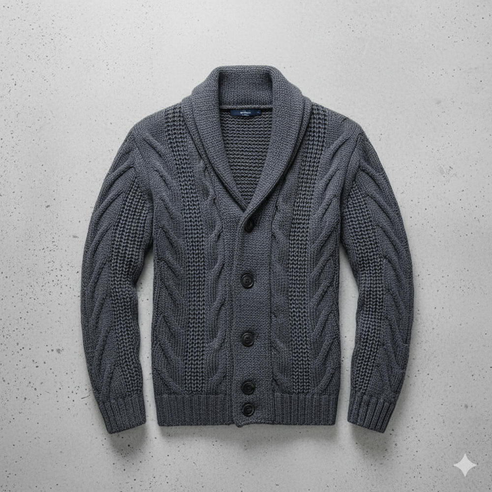 Herren Strickjacke mit Schalkragen und Zopfmuster | Winter