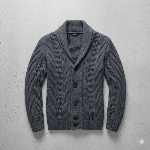 Herren Strickjacke mit Schalkragen und Zopfmuster | Winter