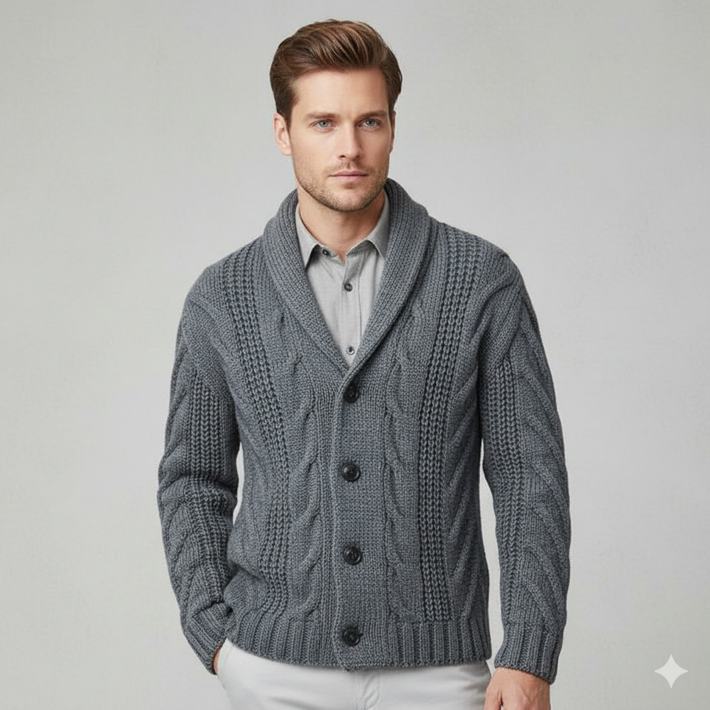 Herren Strickjacke mit Schalkragen und Zopfmuster | Winter