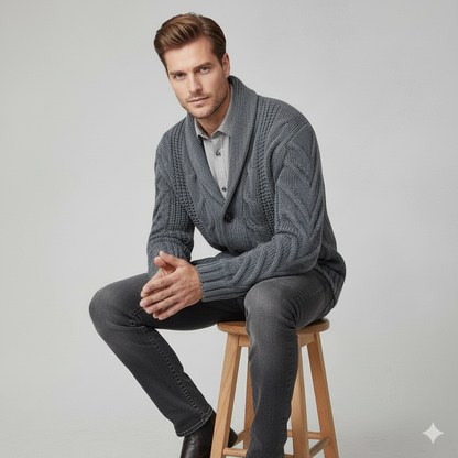 Herren Strickjacke mit Schalkragen und Zopfmuster | Winter
