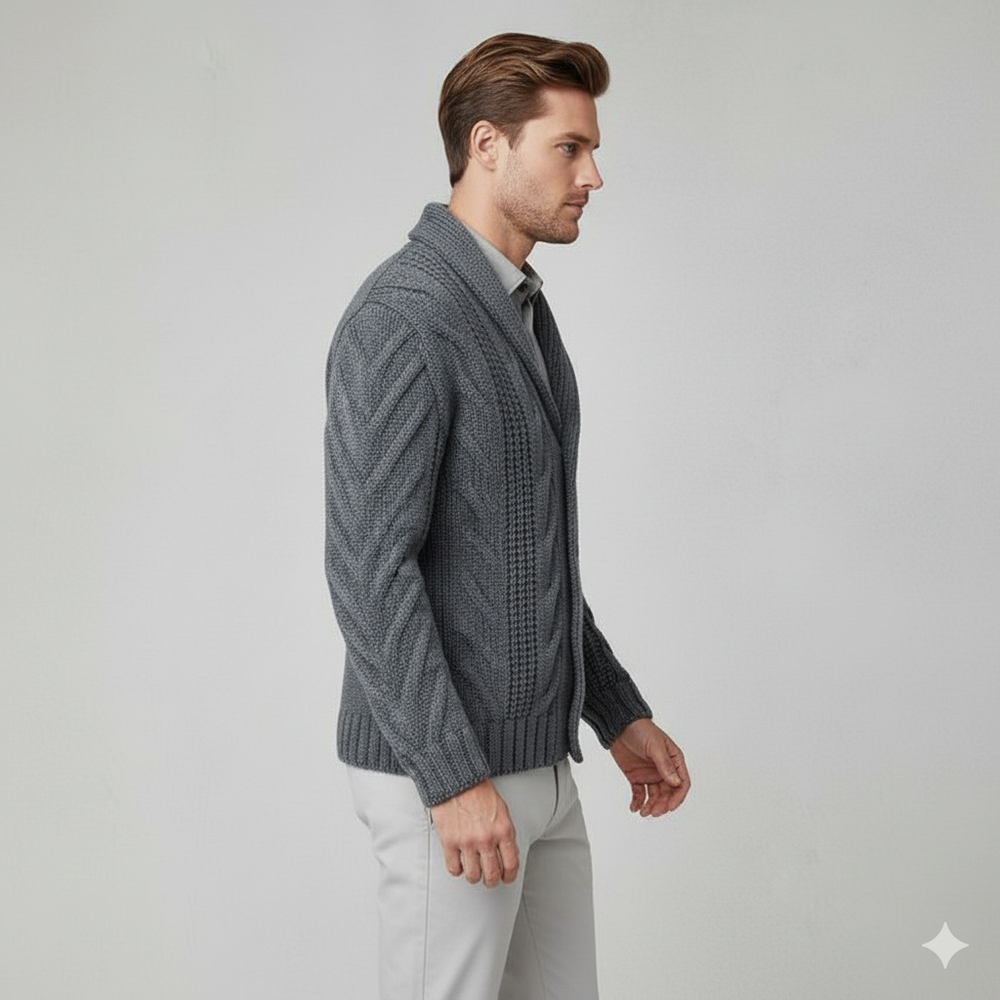 Herren Strickjacke mit Schalkragen und Zopfmuster | Winter