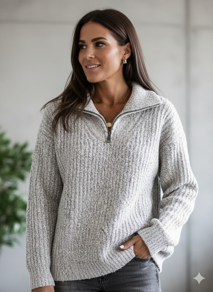 Kuscheliger Damen Strickpullover mit Reißverschluss | Winter
