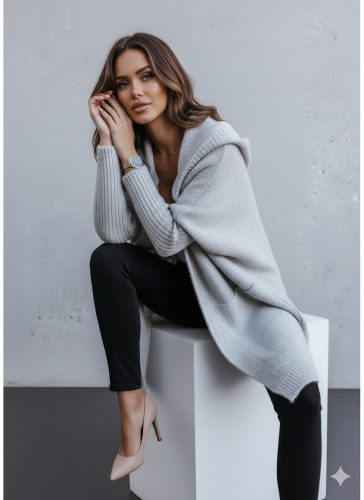 Langer Damen Strickjacke im Loose Fit mit Revers | Herbst