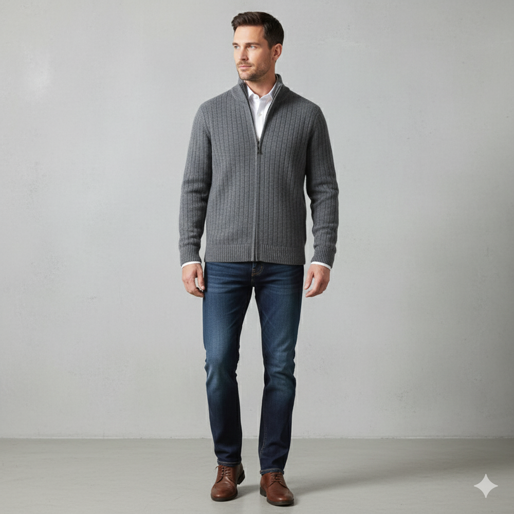 Herren Wollpullover mit Reißverschlusskragen | Elegant | Winter