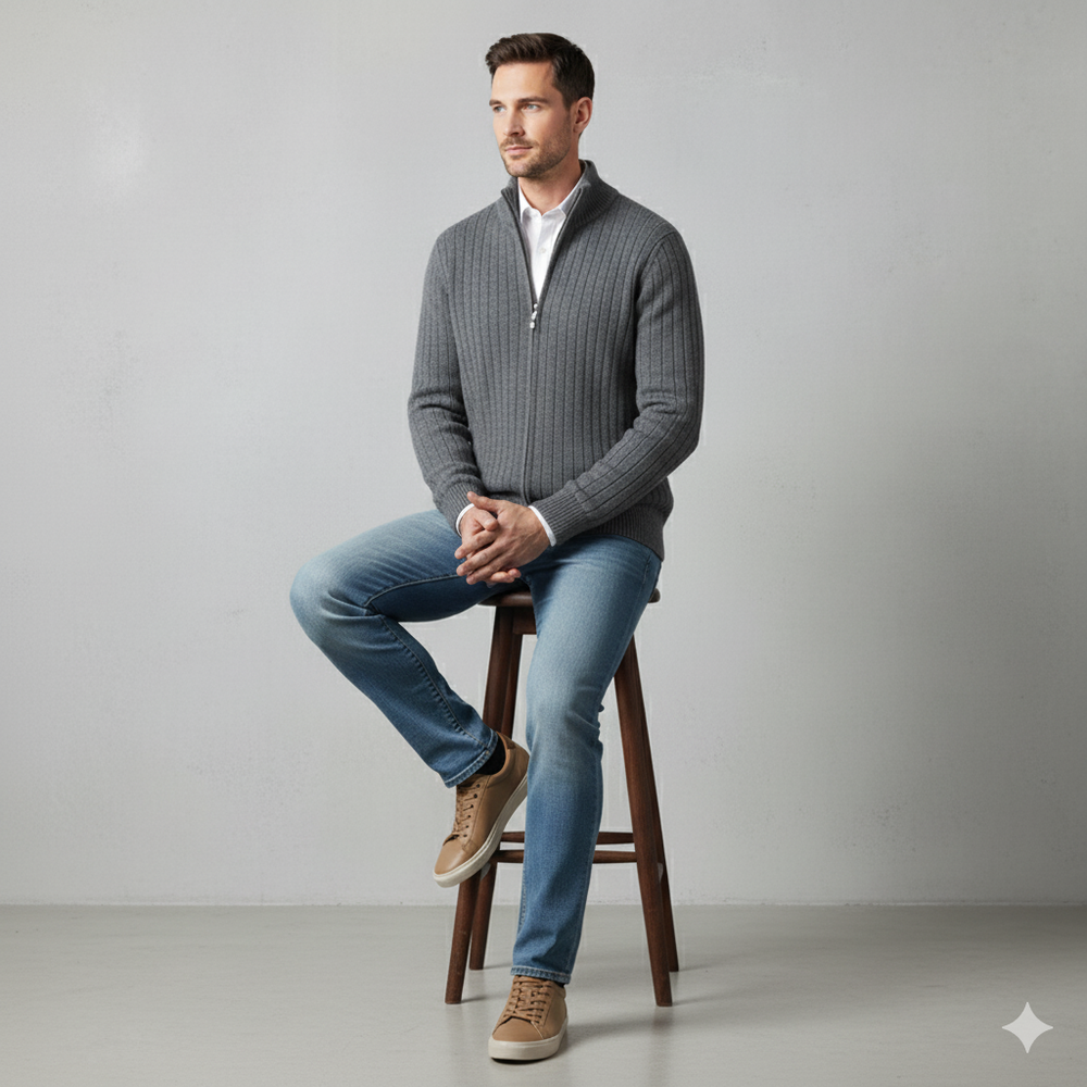 Herren Wollpullover mit Reißverschlusskragen | Elegant | Winter