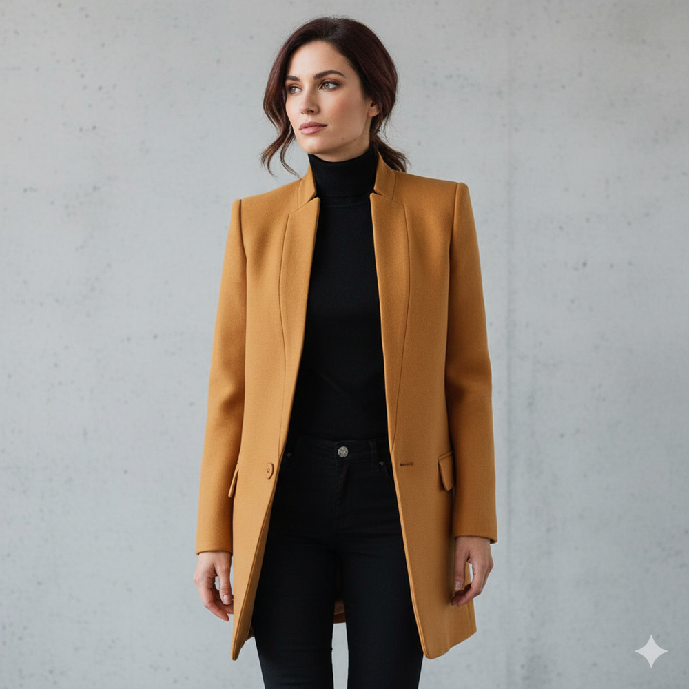 Damen Wollmantel mit Stehkragen | Schmaler Schnitt & Elegant | Herbst/Winter