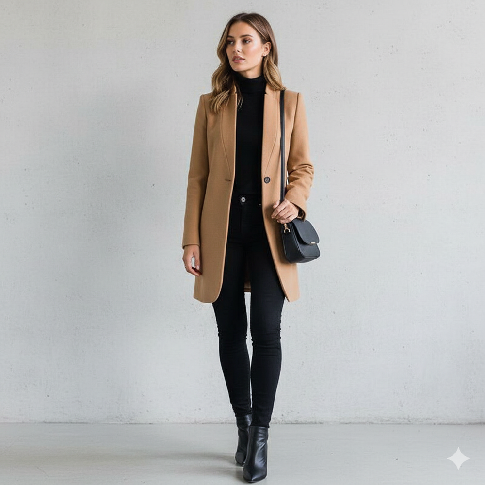 Damen Wollmantel mit Stehkragen | Schmaler Schnitt & Elegant | Herbst/Winter