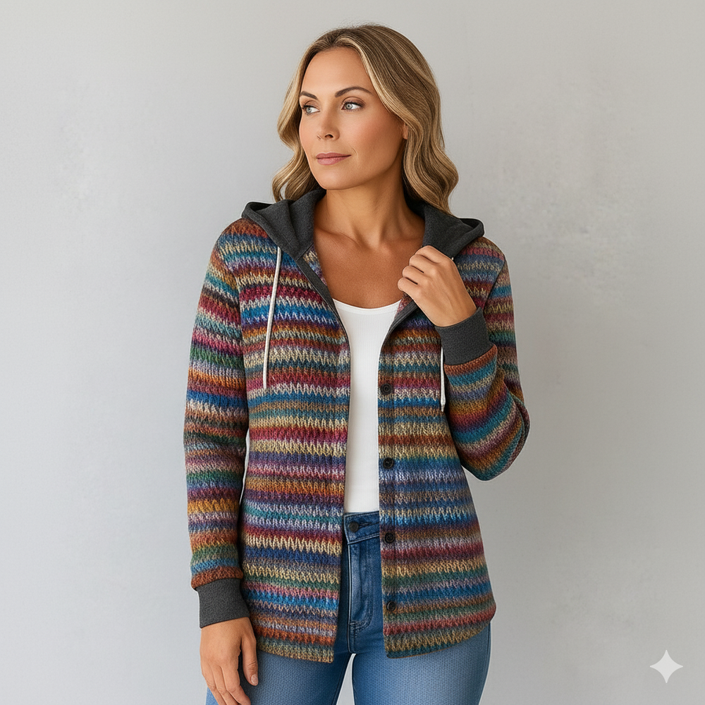 Gemusterte Damen Wolljacke mit Kapuze | Herbst & Winter | Lässig