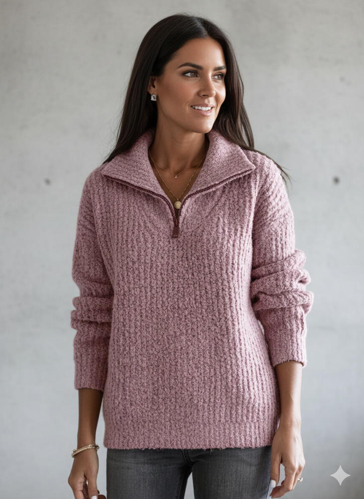Kuscheliger Damen Strickpullover mit Reißverschluss | Winter