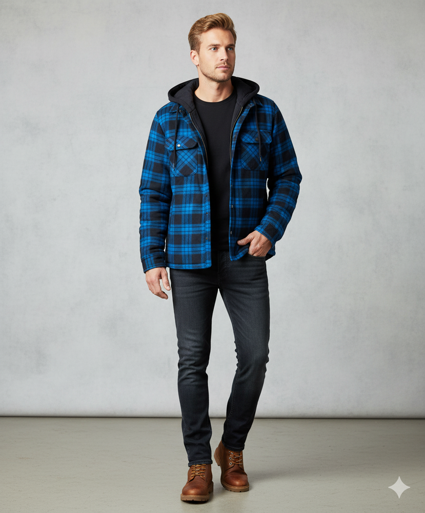 Gepolsterte Herrenjacke mit Karomuster | Warm & Casual Winter