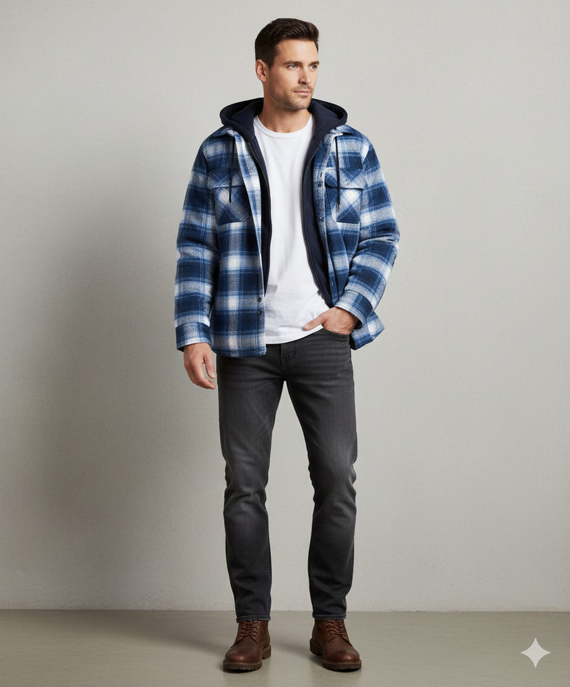 Gepolsterte Herrenjacke mit Karomuster | Warm & Casual Winter