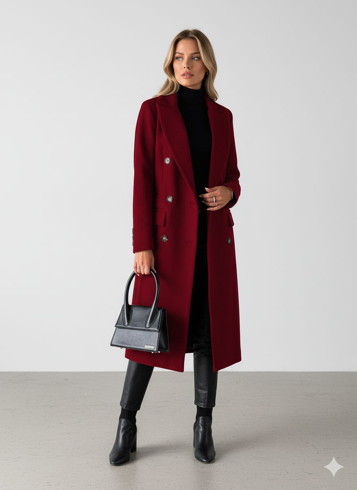 Damen Mantel mit Reverskragen | Doppelreihig & Elegant | Herbst/Winter