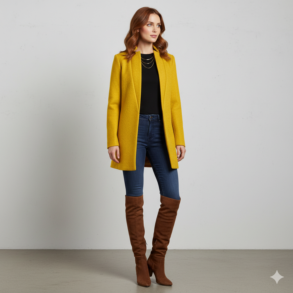 Damen Wollmantel mit Stehkragen | Schmaler Schnitt & Elegant | Herbst/Winter