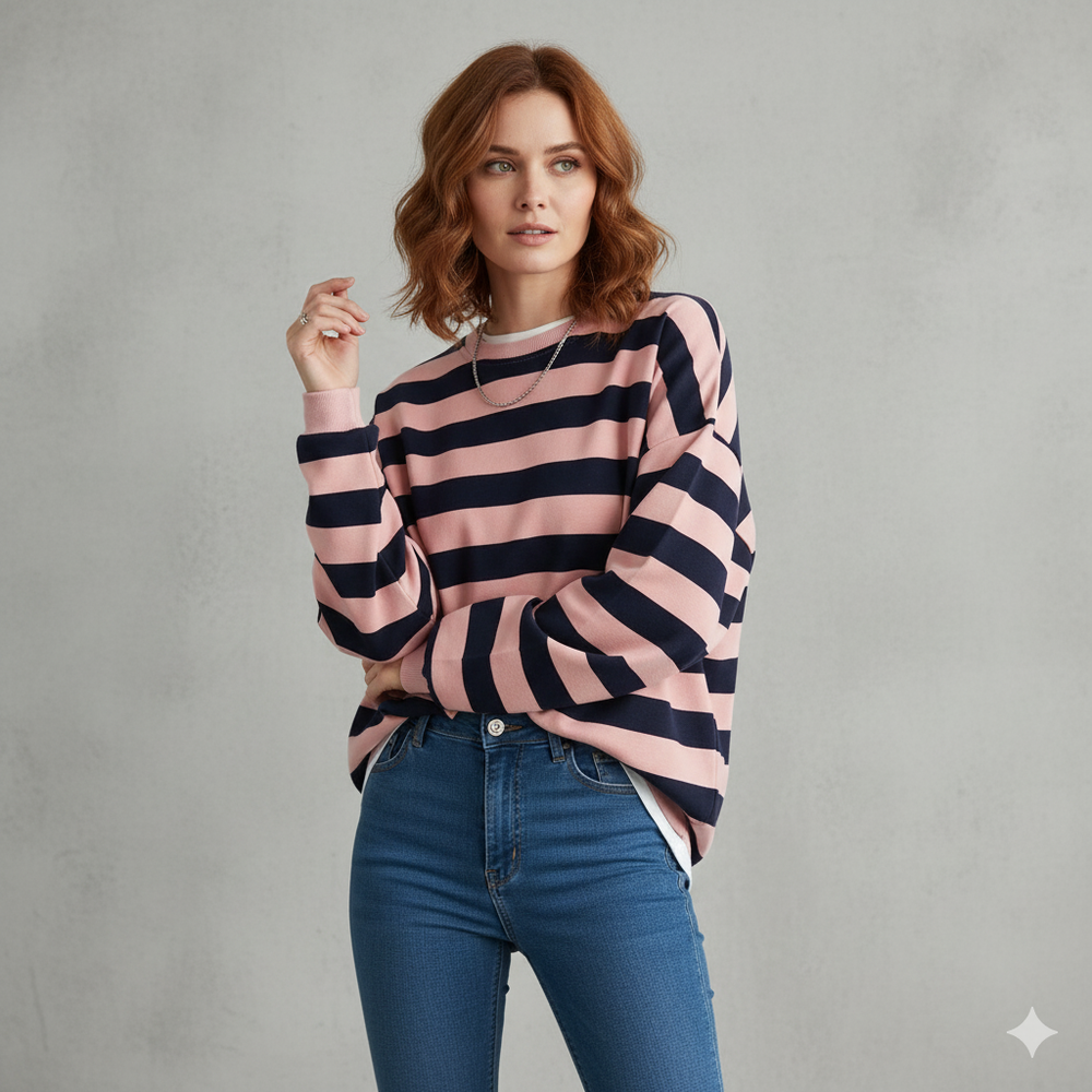 Damen Pullover Kuschelig Lässig | Gestreift | Rundhals