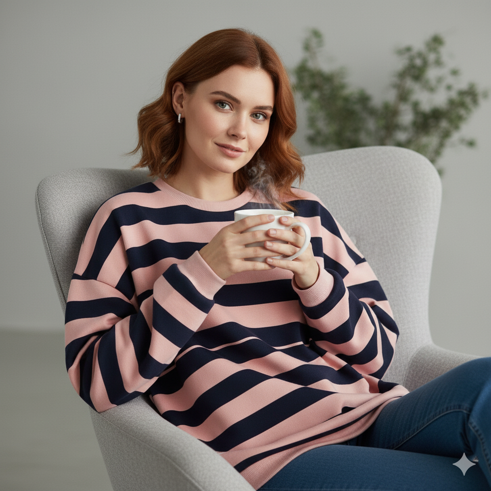 Damen Pullover Kuschelig Lässig | Gestreift | Rundhals