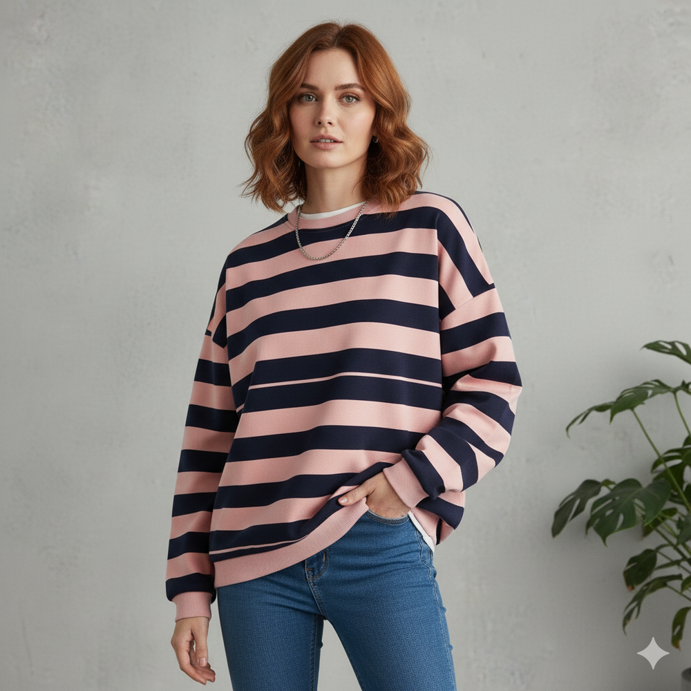 Damen Pullover Kuschelig Lässig | Gestreift | Rundhals