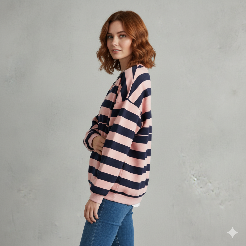 Damen Pullover Kuschelig Lässig | Gestreift | Rundhals