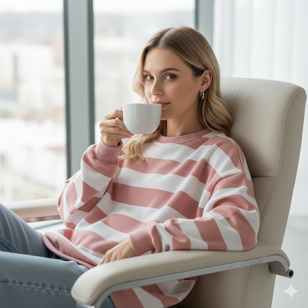 Damen Pullover Kuschelig Lässig | Gestreift | Rundhals