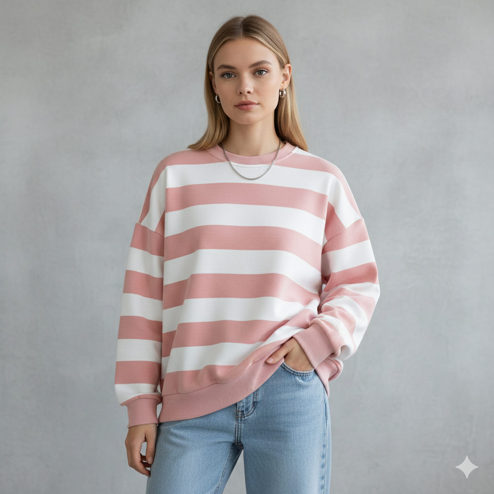 Damen Pullover Kuschelig Lässig | Gestreift | Rundhals