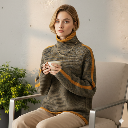 Damen Rollkragenpullover im Retro Strick | Warm & Bequem Winter