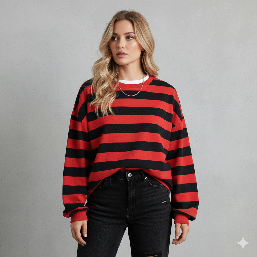 Damen Pullover Kuschelig Lässig | Gestreift | Rundhals