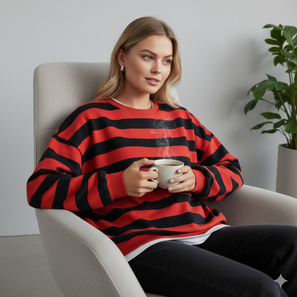 Damen Pullover Kuschelig Lässig | Gestreift | Rundhals