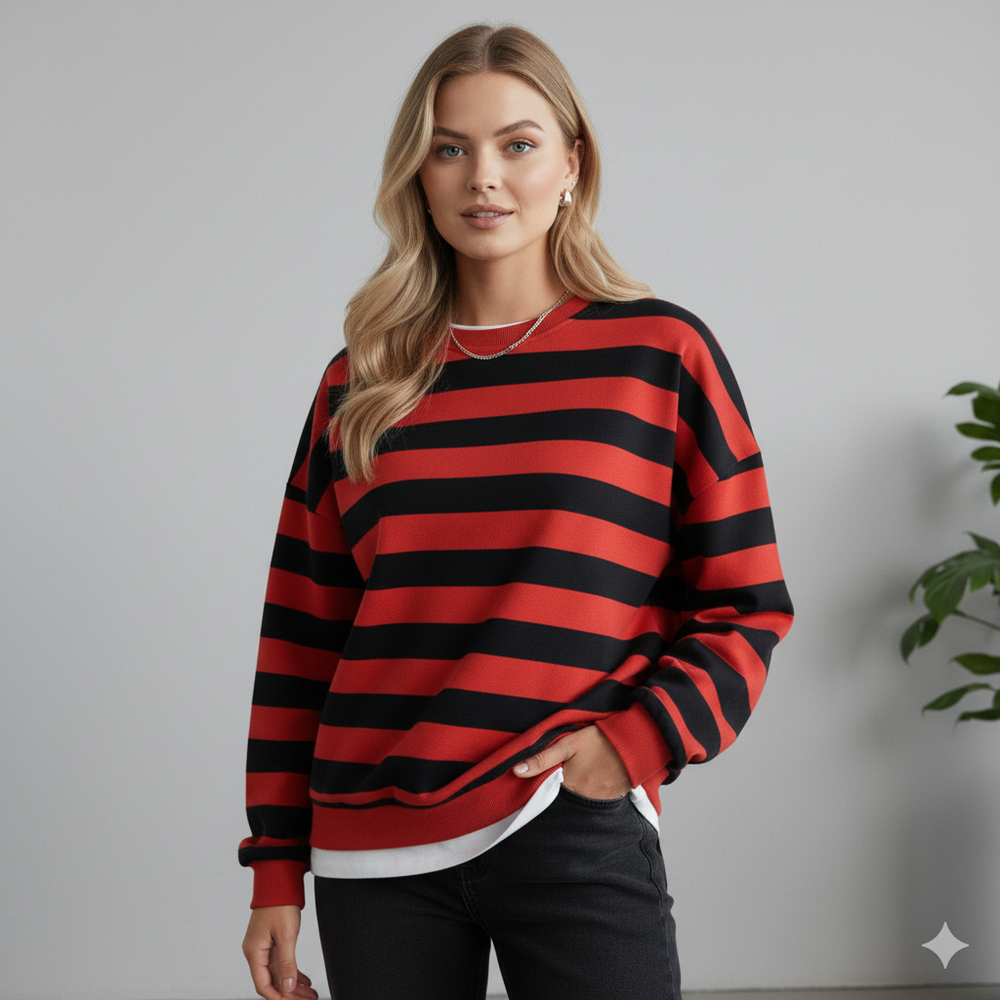 Damen Pullover Kuschelig Lässig | Gestreift | Rundhals