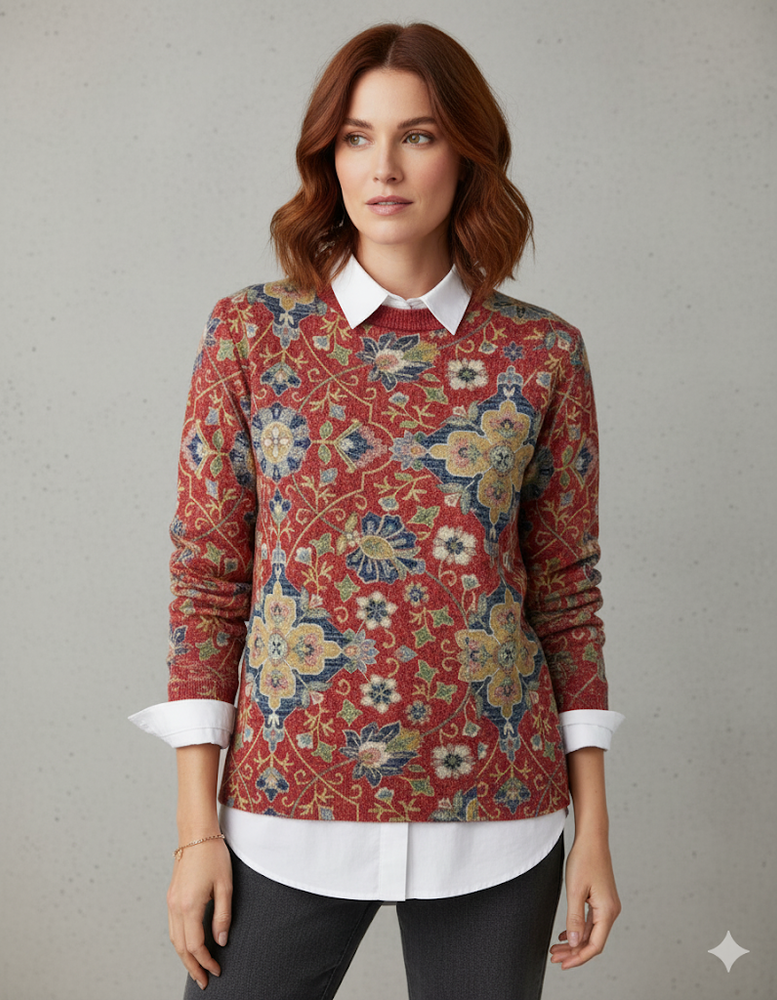 Damen Strickpullover mit Blumenmuster | Locker & Elegant