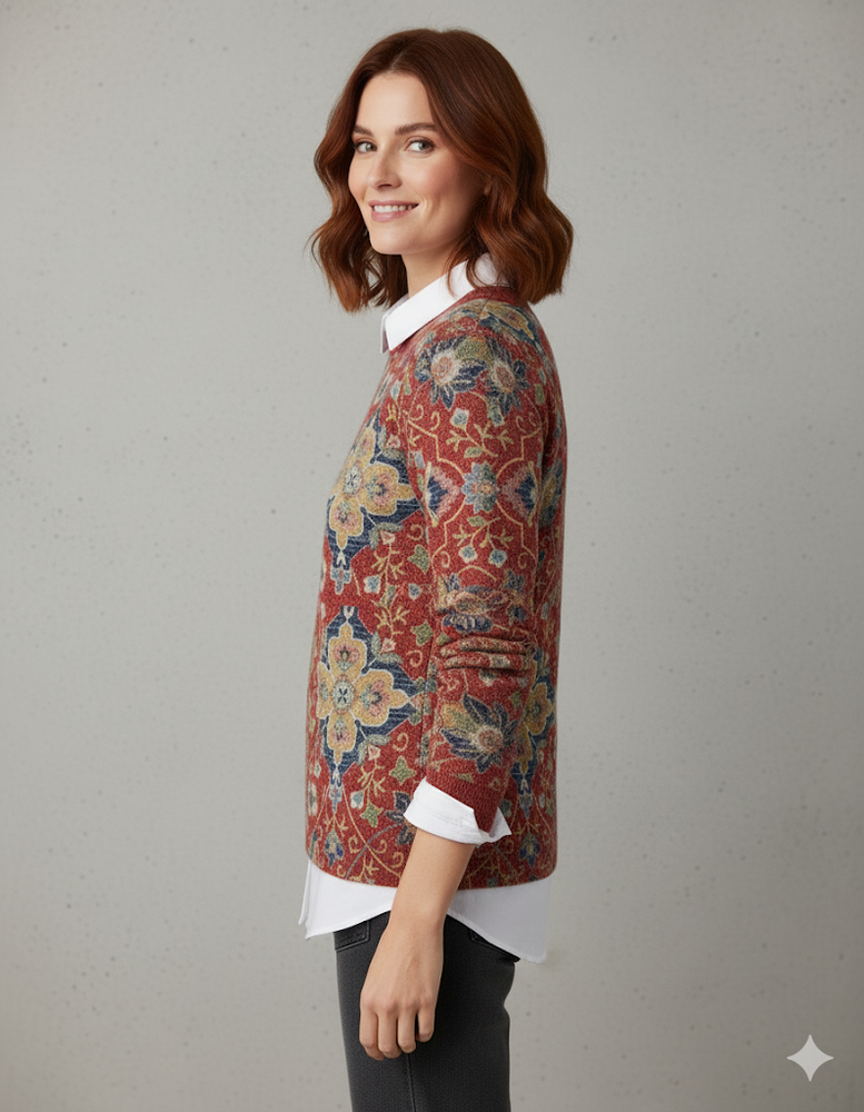 Damen Strickpullover mit Blumenmuster | Locker & Elegant