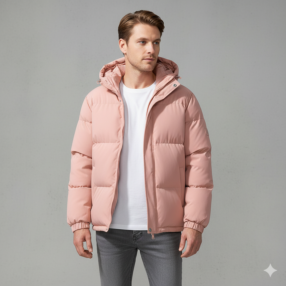 Warme Herren Pufferjacke mit Kapuze