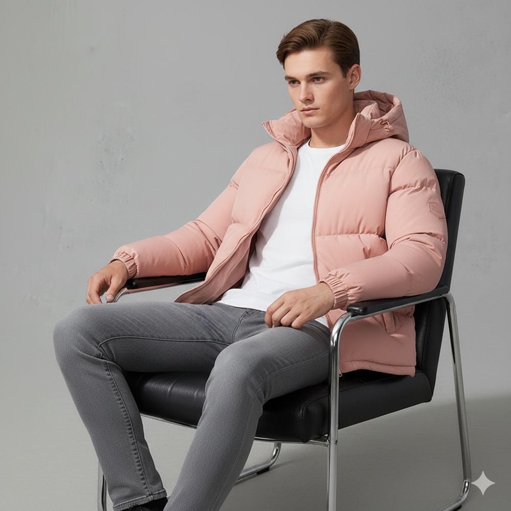 Warme Herren Pufferjacke mit Kapuze