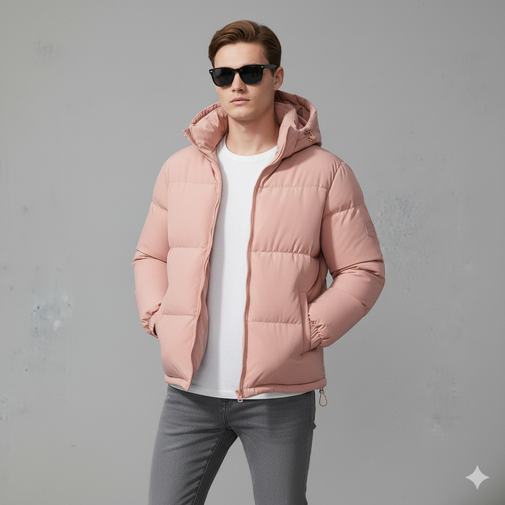 Warme Herren Pufferjacke mit Kapuze