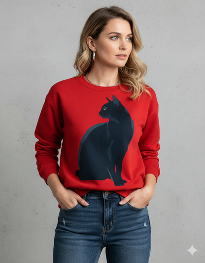 Damenpullover mit Rundhalsausschnitt und Katzenprint | Freizeit