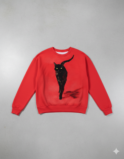 Damenpullover mit Rundhalsausschnitt und Katzenprint | Freizeit