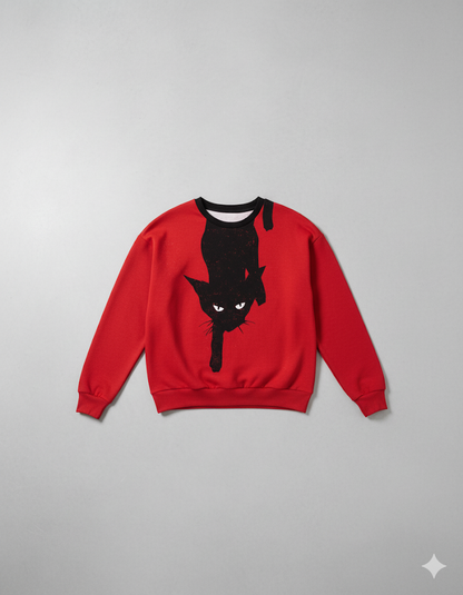 Damenpullover mit Rundhalsausschnitt und Katzenprint | Freizeit