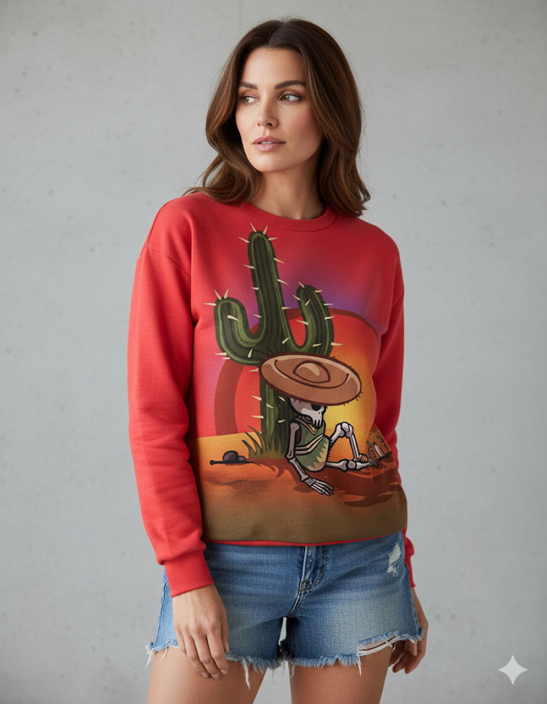 Damenpullover mit Rundhalsausschnitt und Katzenprint | Freizeit