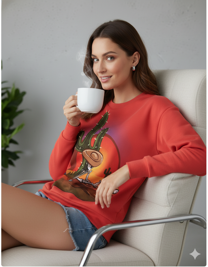 Damenpullover mit Rundhalsausschnitt und Katzenprint | Freizeit