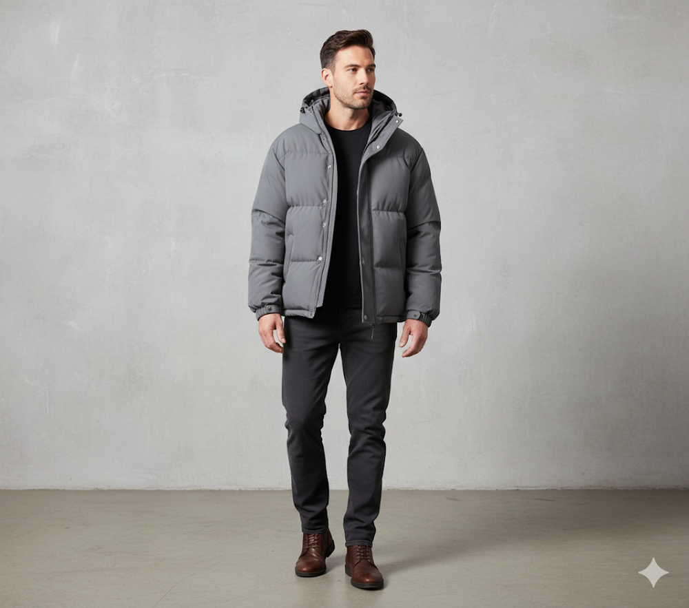 Warme Herren Pufferjacke mit Kapuze