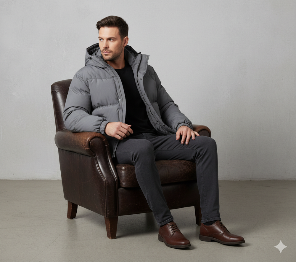 Warme Herren Pufferjacke mit Kapuze