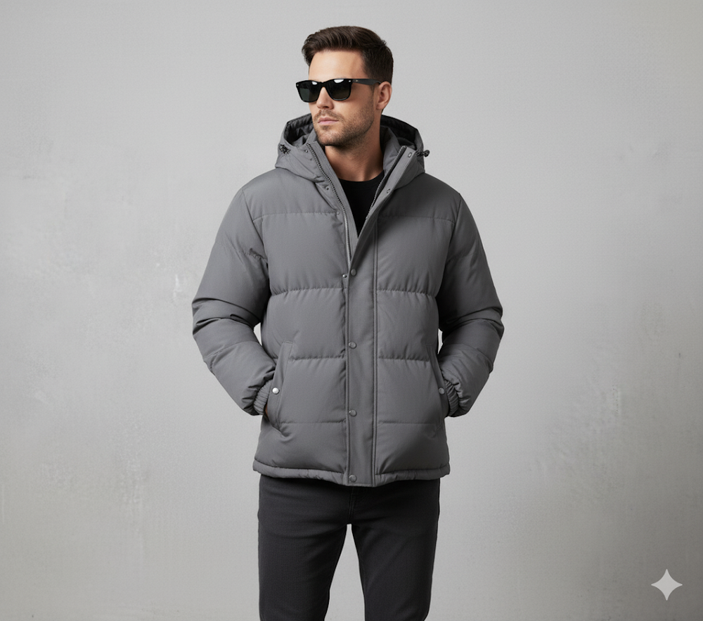 Warme Herren Pufferjacke mit Kapuze