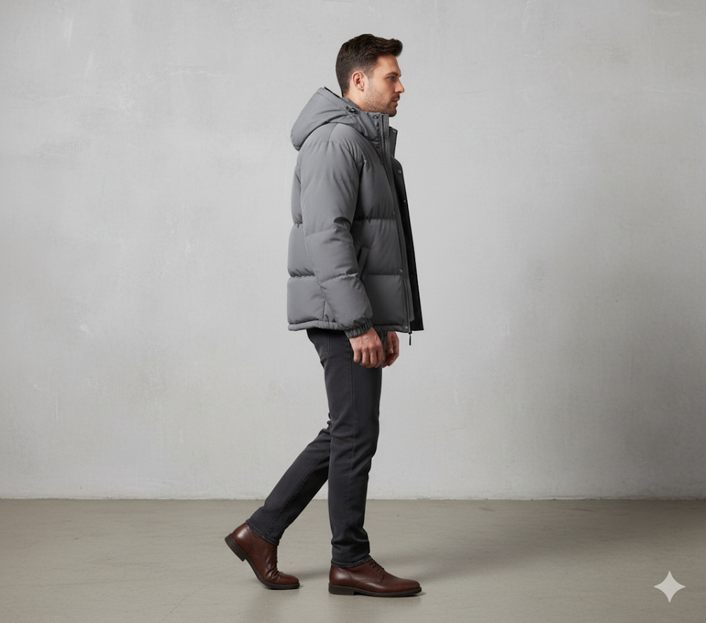 Warme Herren Pufferjacke mit Kapuze