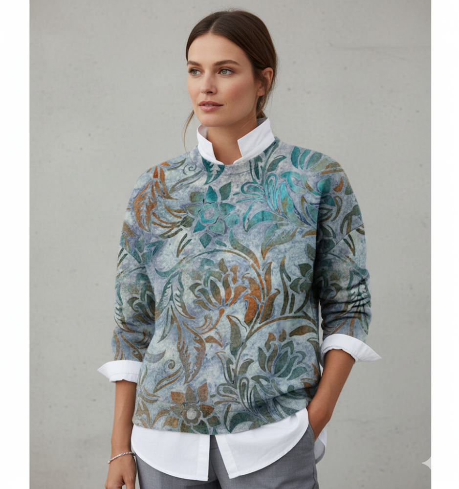 Damen Strickpullover mit Blumenmuster | Locker & Elegant